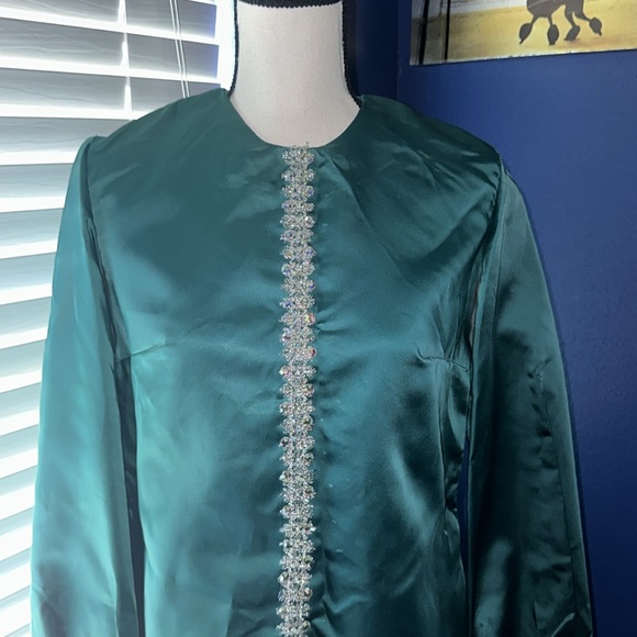 Vintage 1970s Emerald Green Mini Dress – Handmade – Long Sleeve – Size Small - Picture 3 of 10